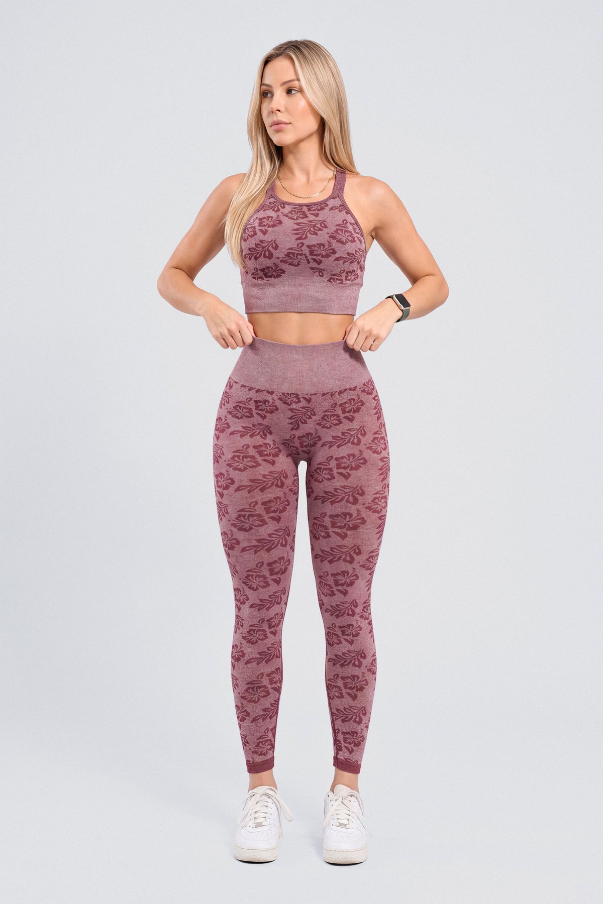 Leggings Patrón de Flores Cerezo Oscuro