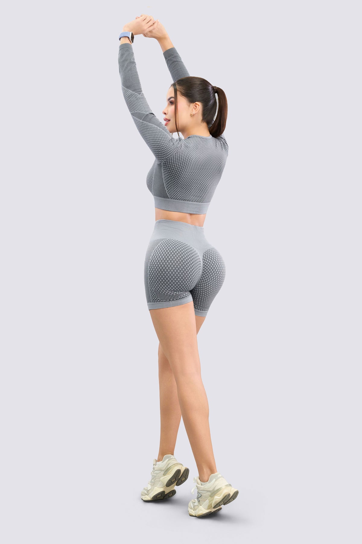 Crop Top Manga Larga Gris Texturizado