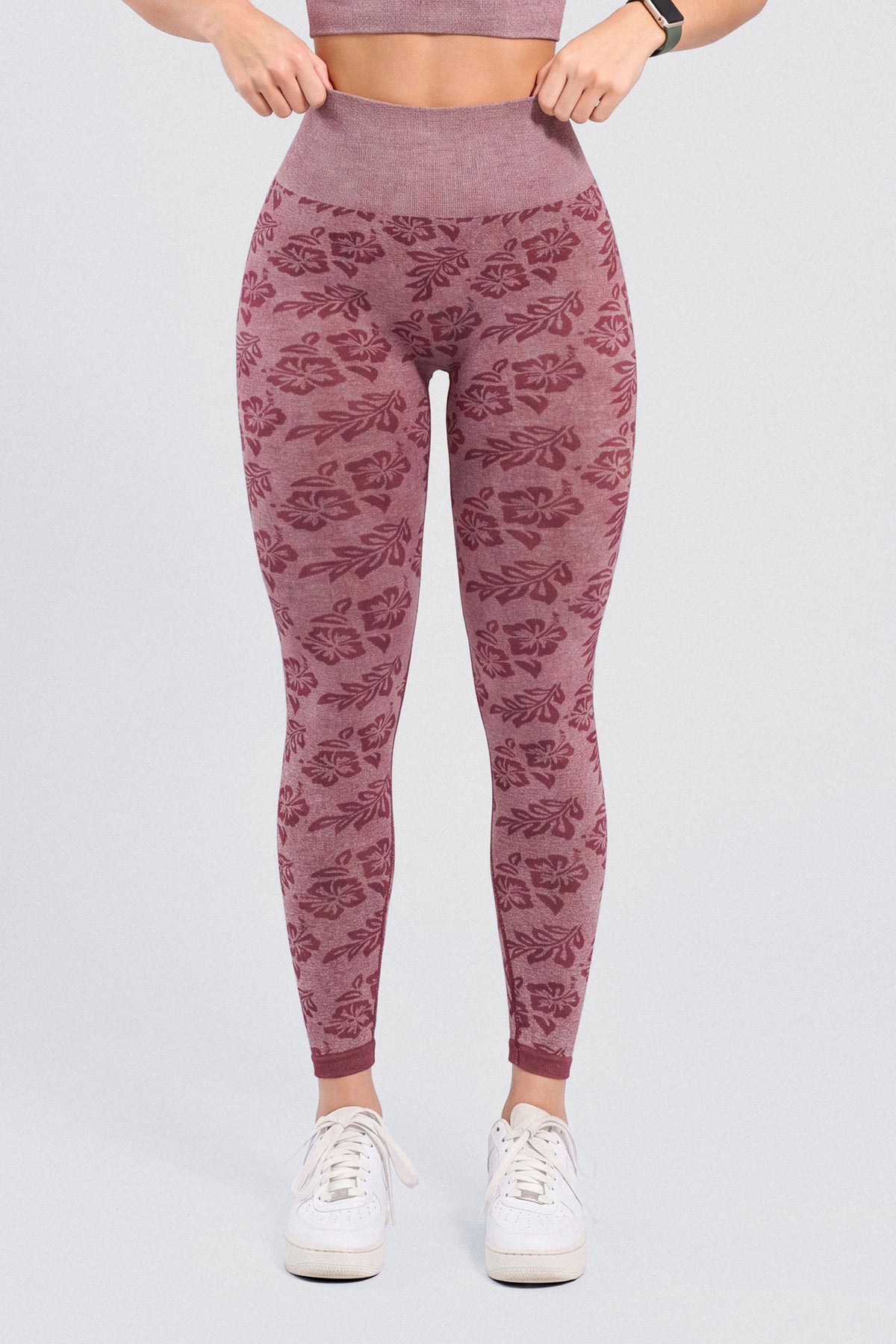 Leggings Patrón de Flores Cerezo Oscuro