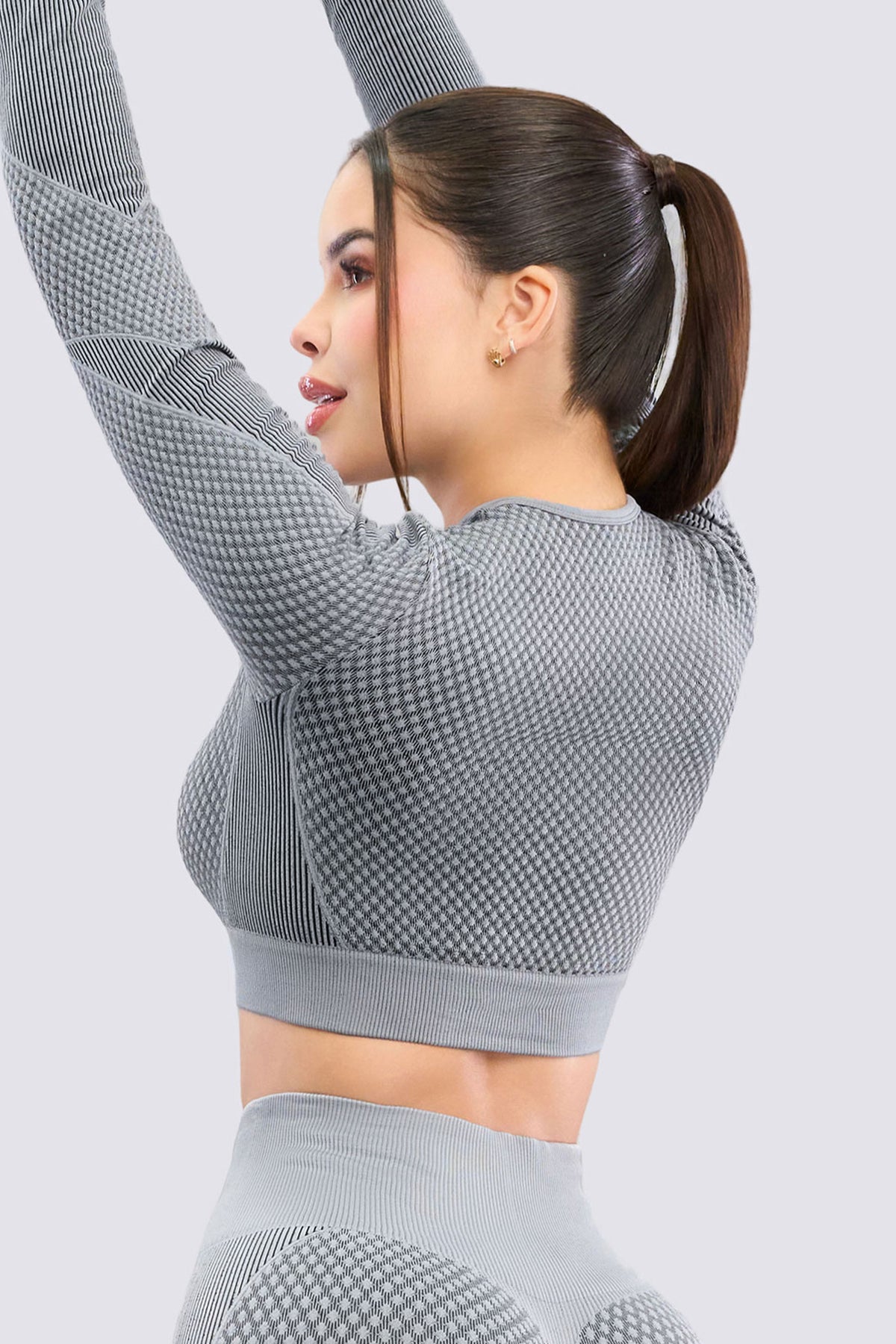 Crop Top Manga Larga Gris Texturizado