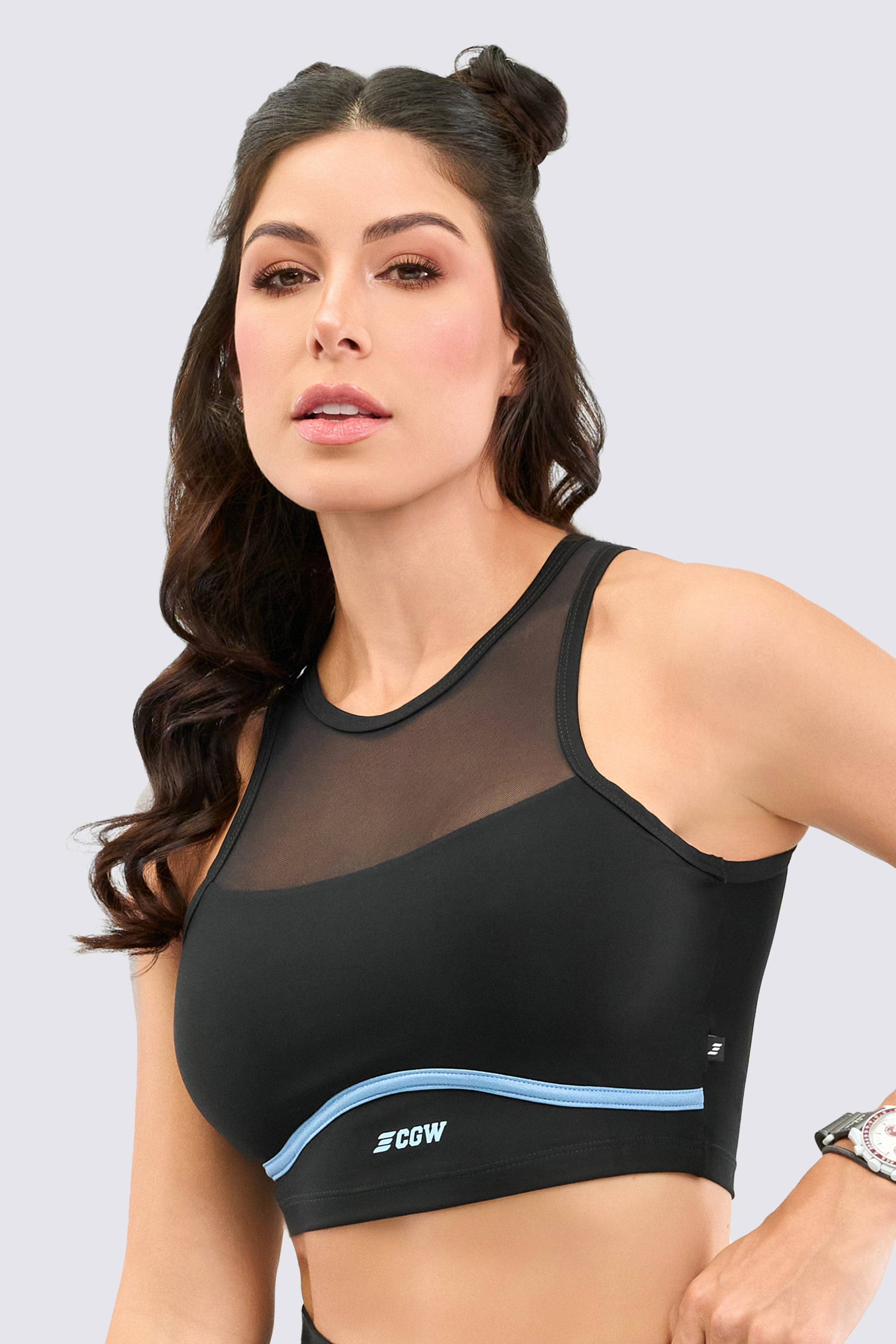 Elevate your training with this black mesh crop top. Lightweight, breathable, and sculpting—perfect for intense lifting sessions.