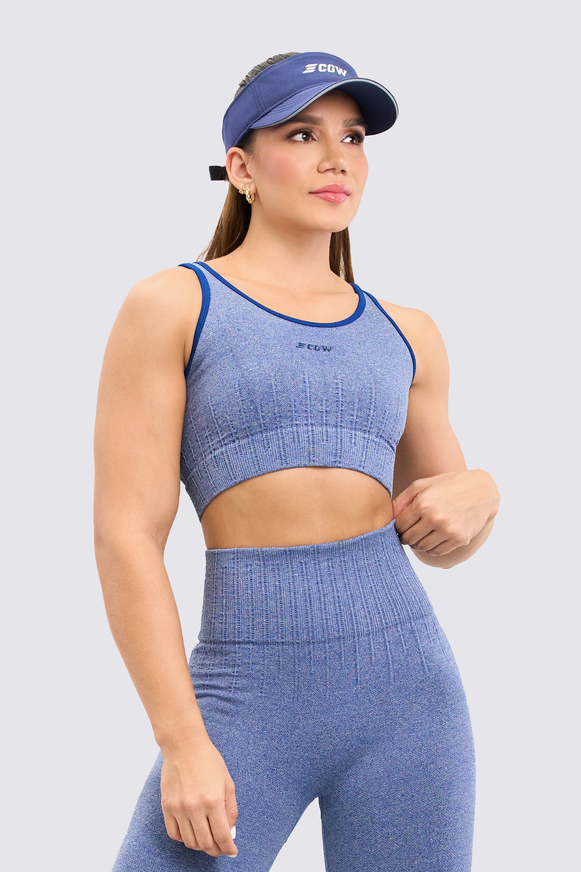 Seamless blue sports top, with perfect fit, soft and medium support.