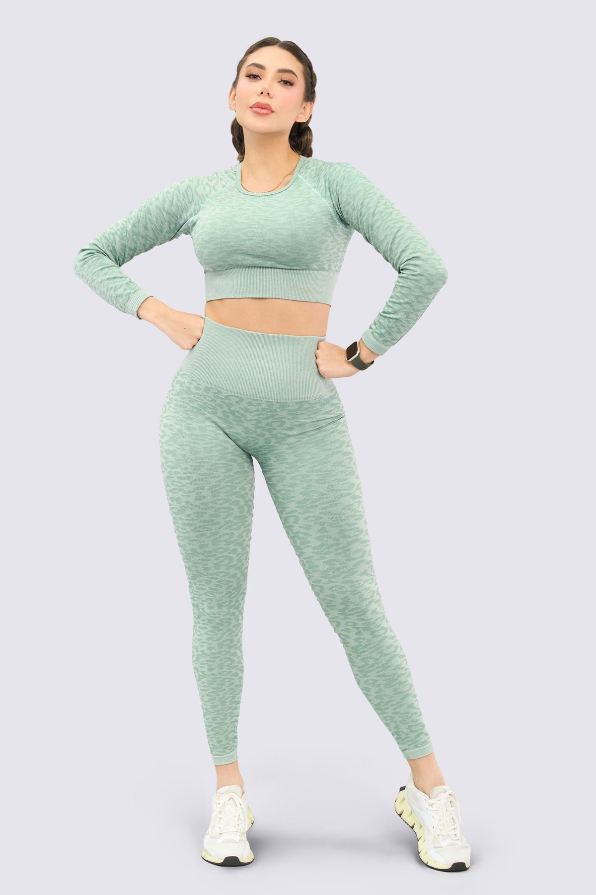 Crop Top Manga Larga Verde Animal Print