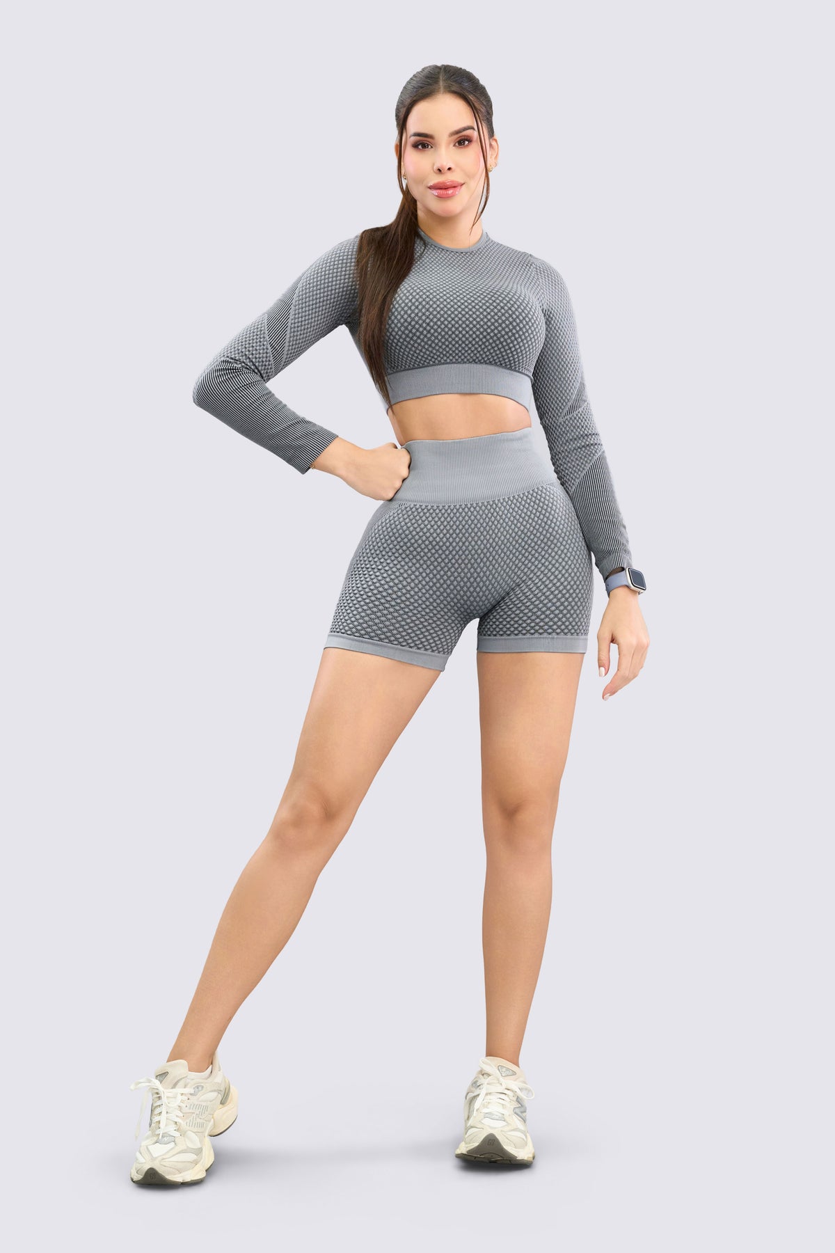 Short Mujer Tejido Texturizado Gris