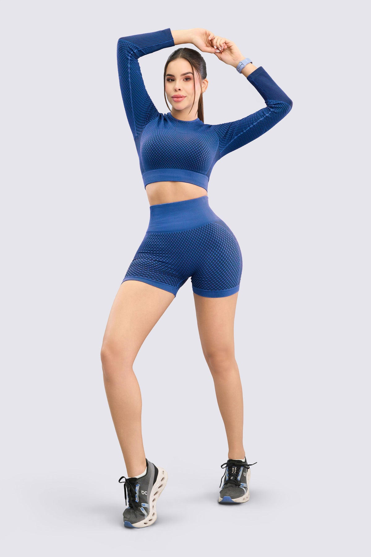 Crop Top Manga Larga Azul Rey Texturizado
