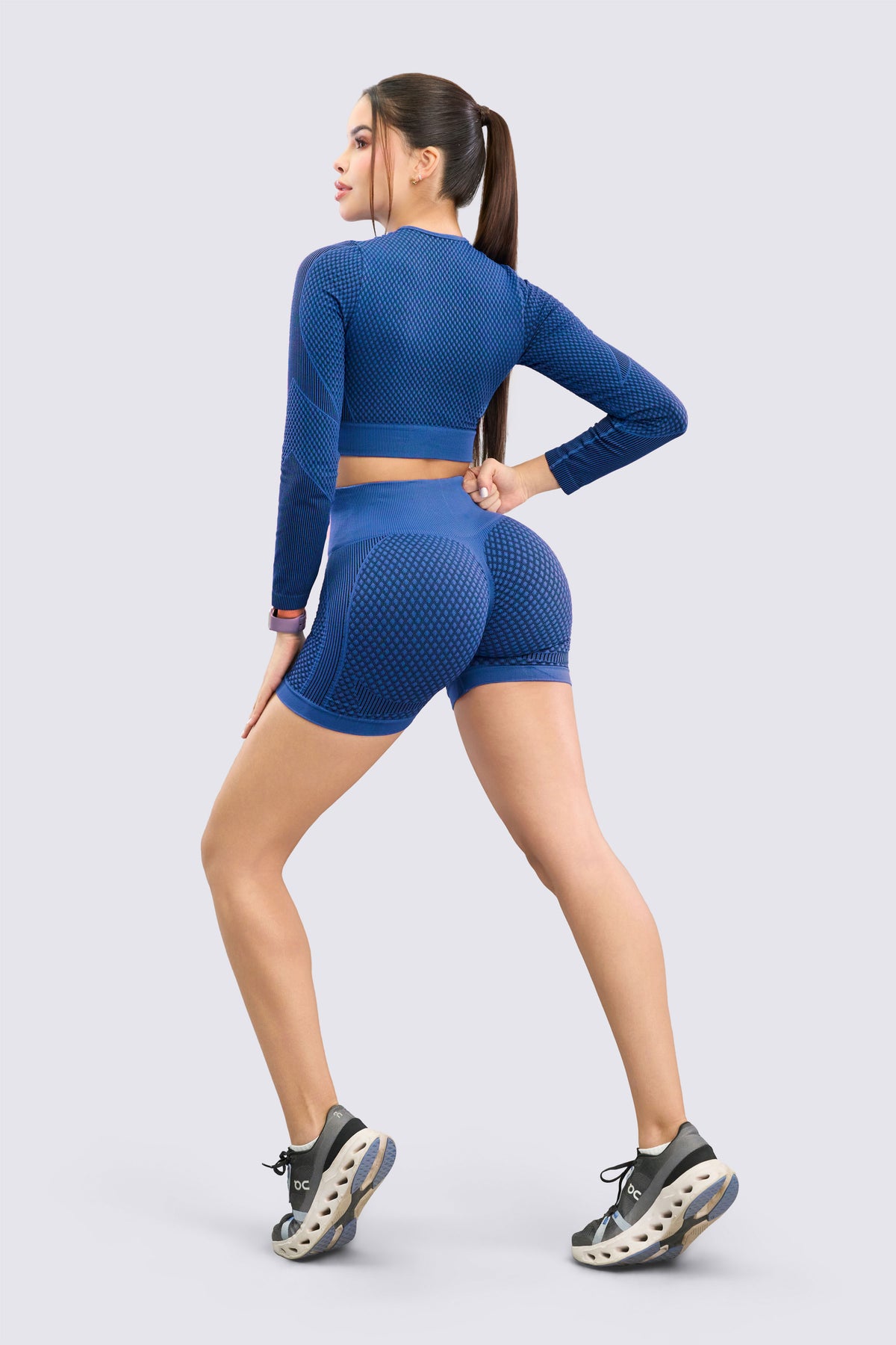 Crop Top Manga Larga Azul Rey Texturizado