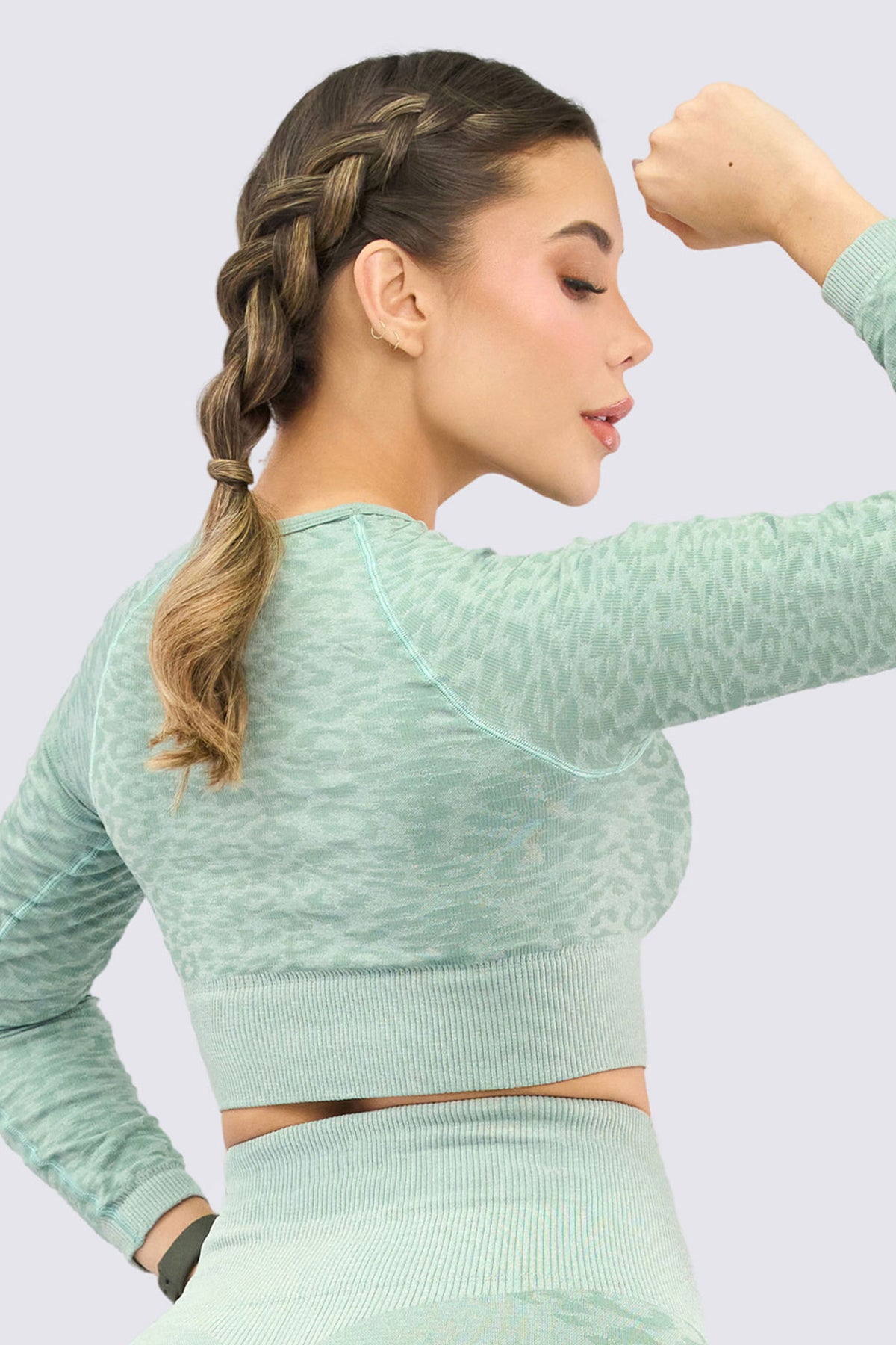 Crop Top Manga Larga Verde Animal Print
