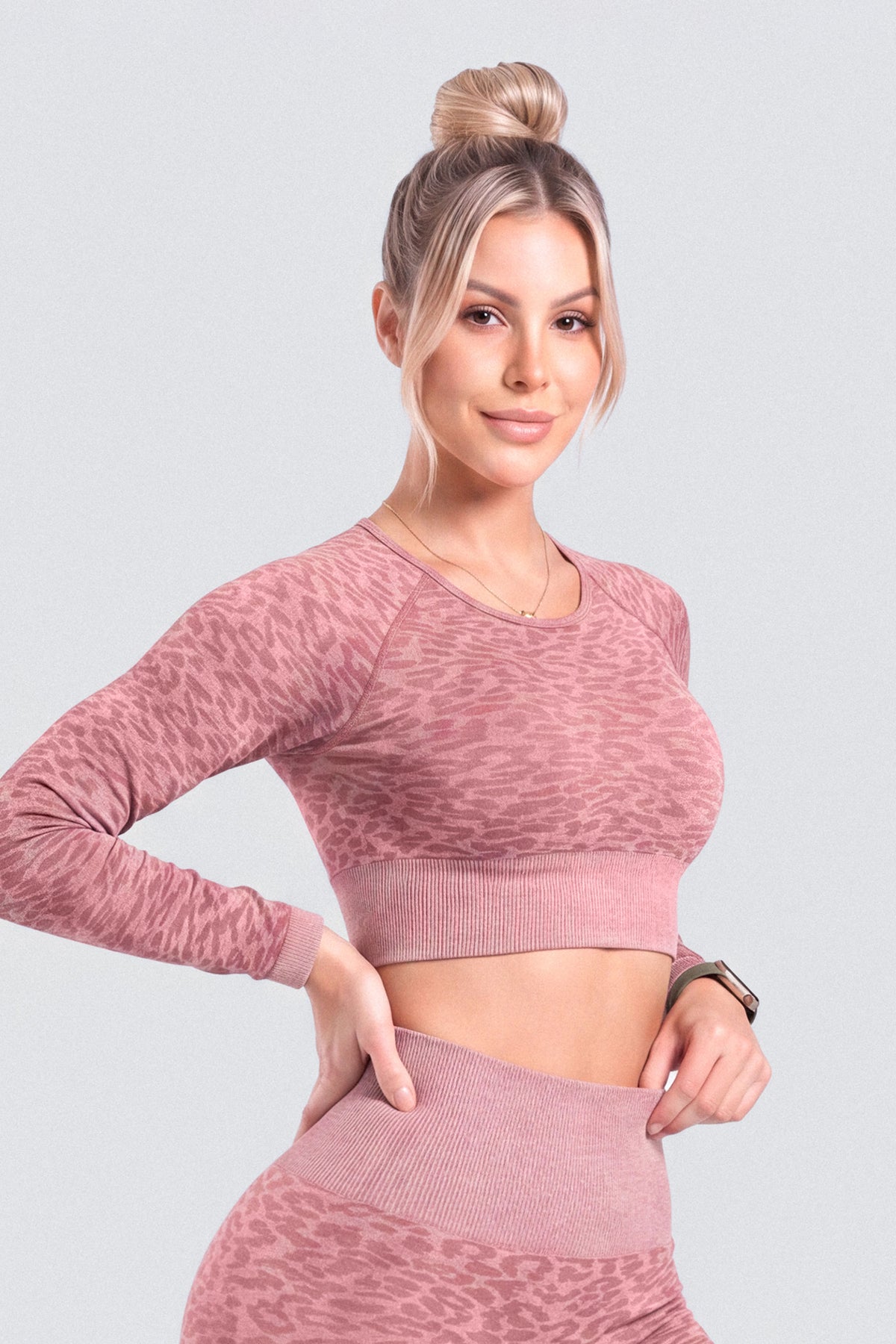 Crop Top Manga Larga Palo de Rosa Animal Print