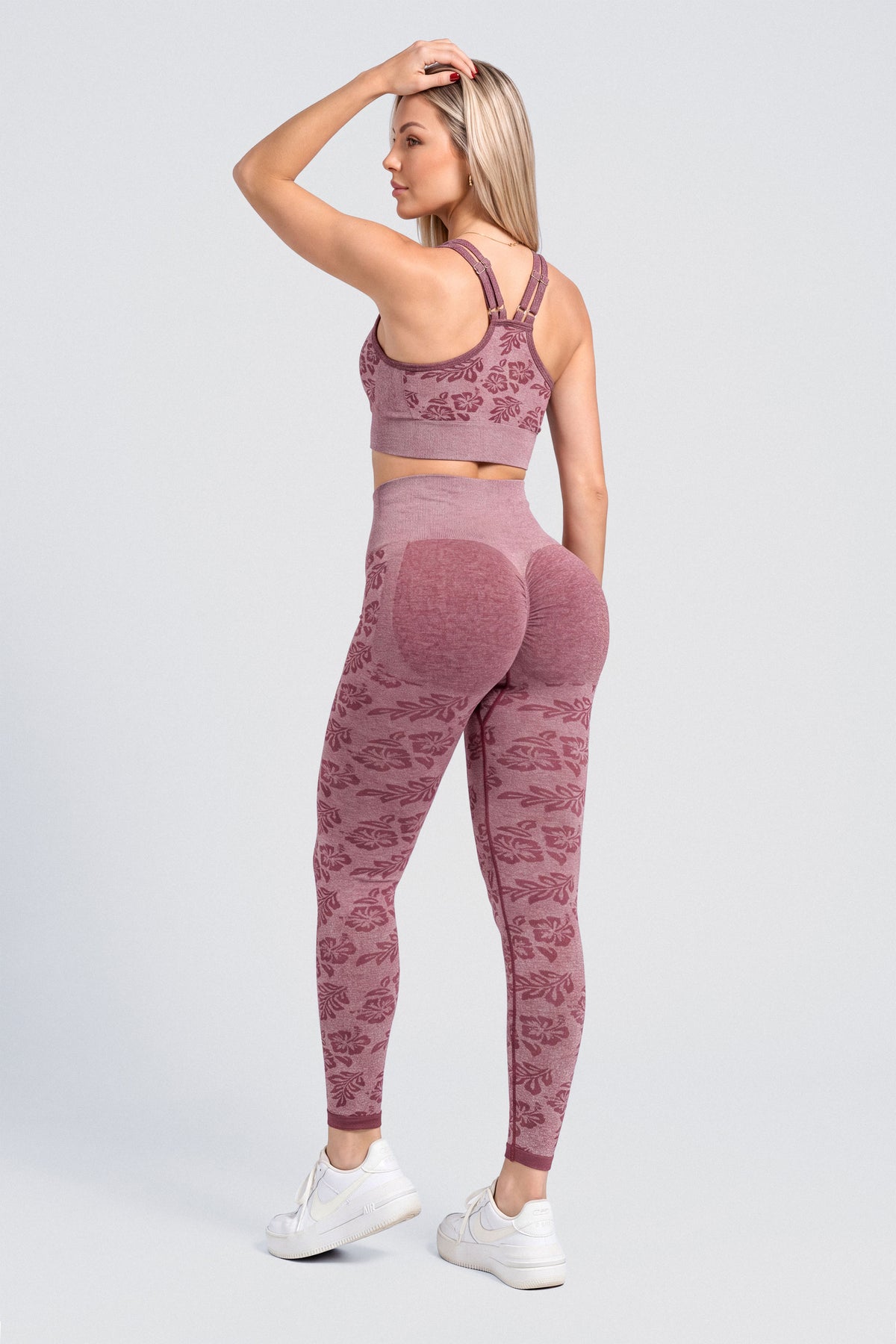 Leggings Patrón de Flores Cerezo Oscuro