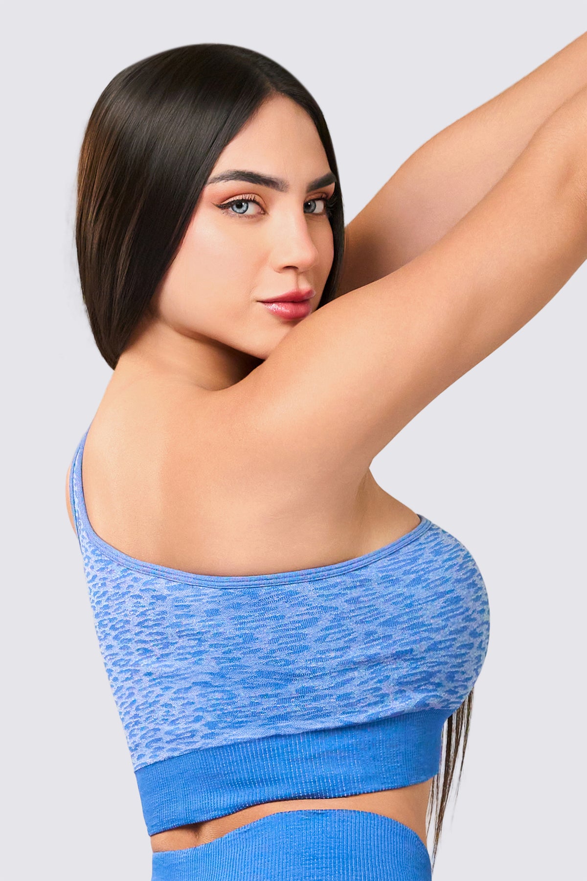 Top Animal Print Azul Asimétrico